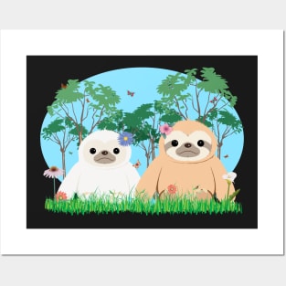 Super Cute Sloth couple Posters and Art